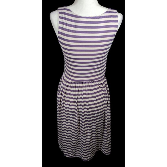 Knitted Dove Cottagecore Purple And White striped Dress With Floral Embroidered - Picture 2 of 11